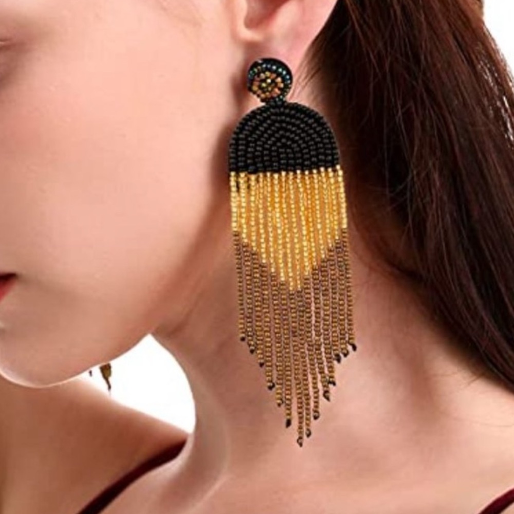 New boutique black gold rice bead dangle earrings - Picture 2 of 5